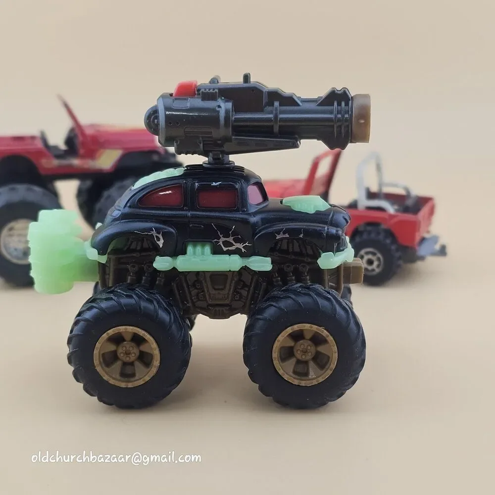 Vtg Lot Of 3 1990's Diecast Monster Trucks Jeep Cars Multi-Color Collectible Toy